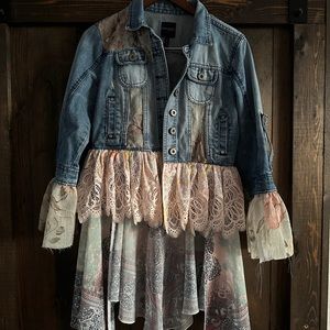 One of a Kind Upcycled Floral Embellished Jean Jacket